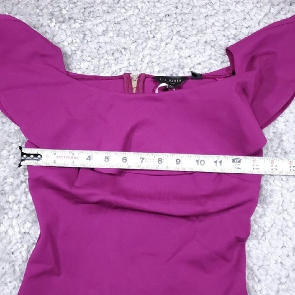 Ted Baker Frill Detail Bardot Top Ruffle Purple NWT Ted Size 0 US Women's 2 - Picture 6 of 10